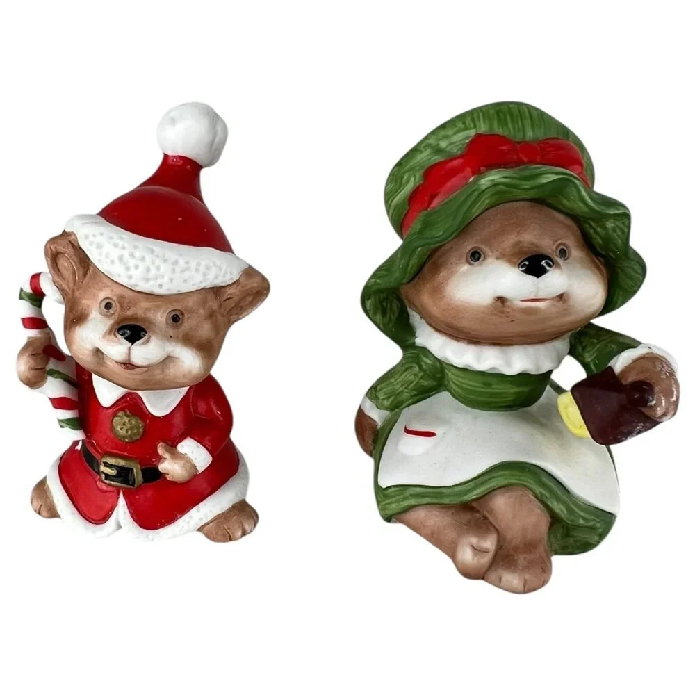 1980s‎ Homco Christmas Bear Figurine Family Set Of 3 Poppa Momma Baby #5600 VTG